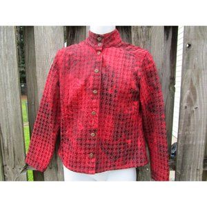 CHICO'S Women's Jacket Size 1, US Medium/8 Red Black Button Front Long Sleeve
